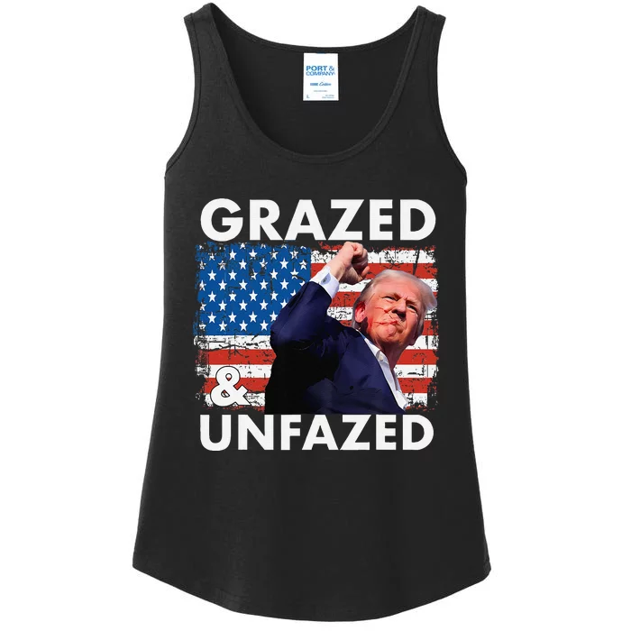 Grazed And Unfazed Trump 2024 Supporter American Flag Ladies Essential Tank