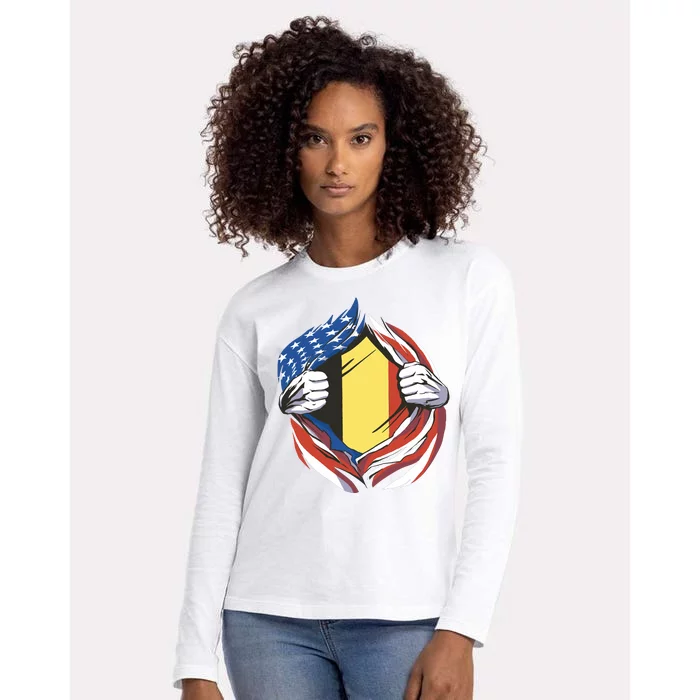 Germany And United States Flag Womens Cotton Relaxed Long Sleeve T-Shirt