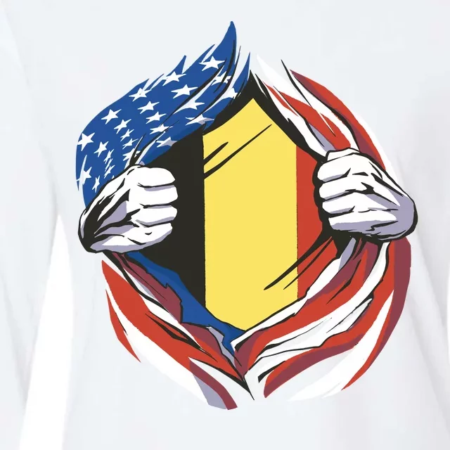 Germany And United States Flag Womens Cotton Relaxed Long Sleeve T-Shirt