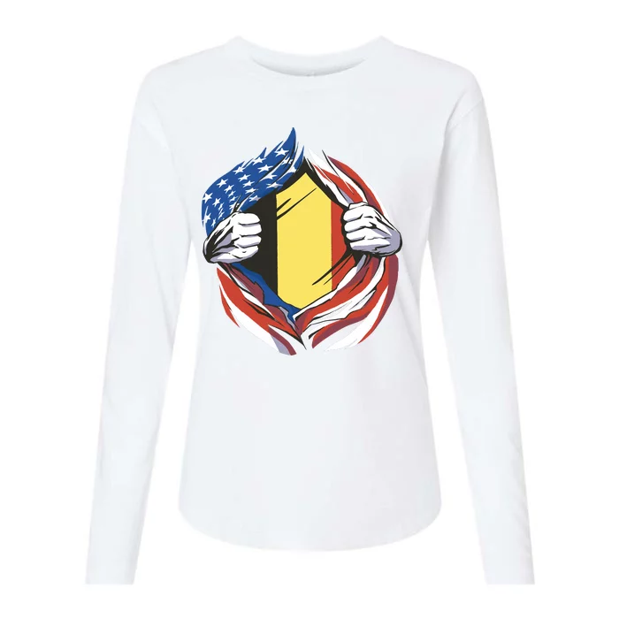 Germany And United States Flag Womens Cotton Relaxed Long Sleeve T-Shirt