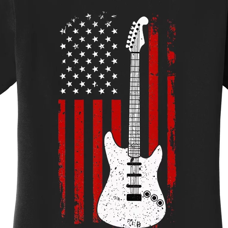 Guitar American US Flag Music Player Electric Guitarist Gift Women's T-Shirt