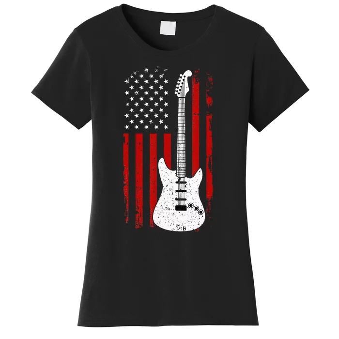 Guitar American US Flag Music Player Electric Guitarist Gift Women's T-Shirt