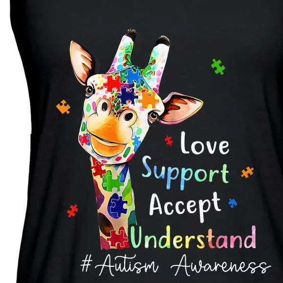 giraffe Accept Understand Love Autism Awareness Ladies Essential Flowy Tank