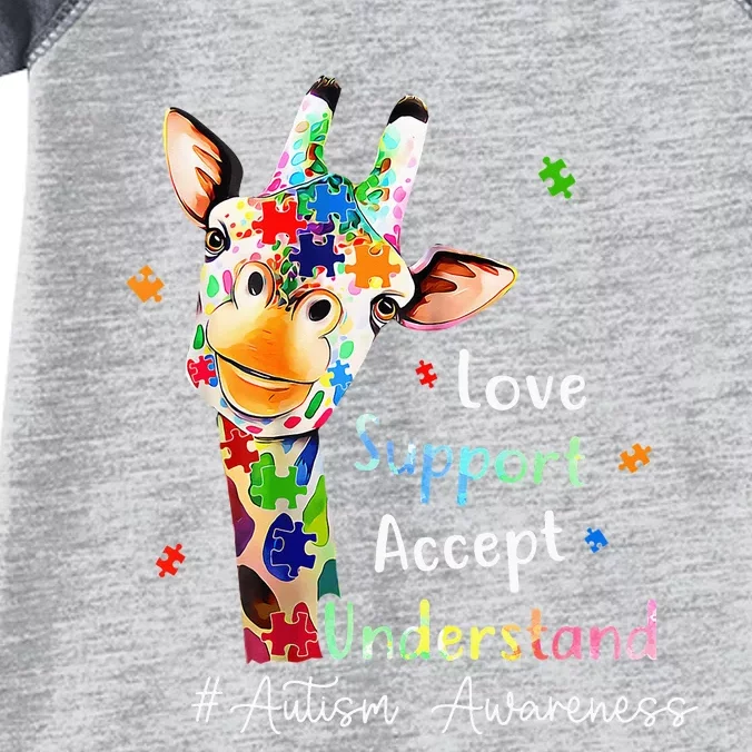 giraffe Accept Understand Love Autism Awareness Infant Baby Jersey Bodysuit