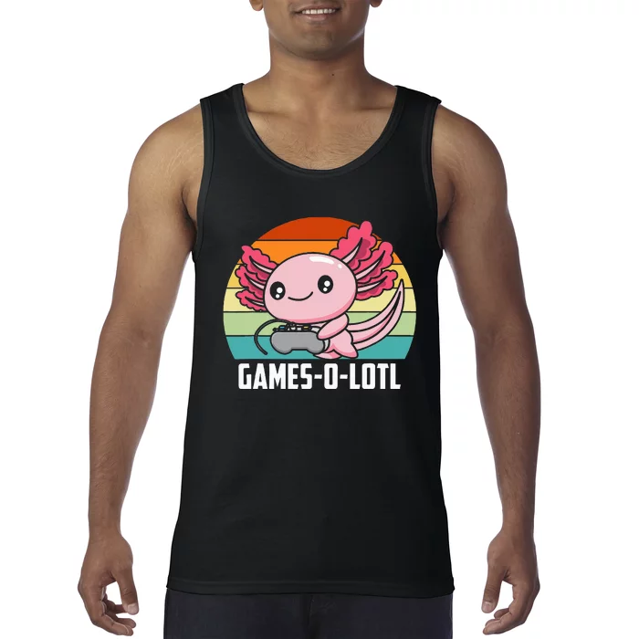 Gamesolotl Axolotl Video Games Gaming Lover Geek Gamer Pun Tank Top