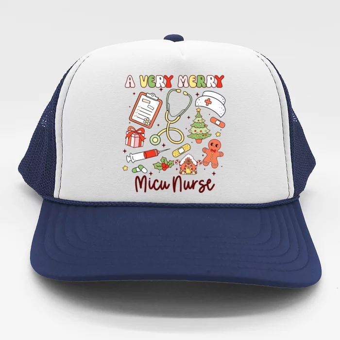 Groovy A Very Merry Micu Nurse Xmas Medical Intensive Care Trucker Hat