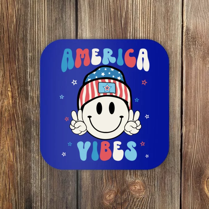 Groovy America Vibes Hippie Usa Flag Hat Freedom 4th Of July Great Gift Coaster