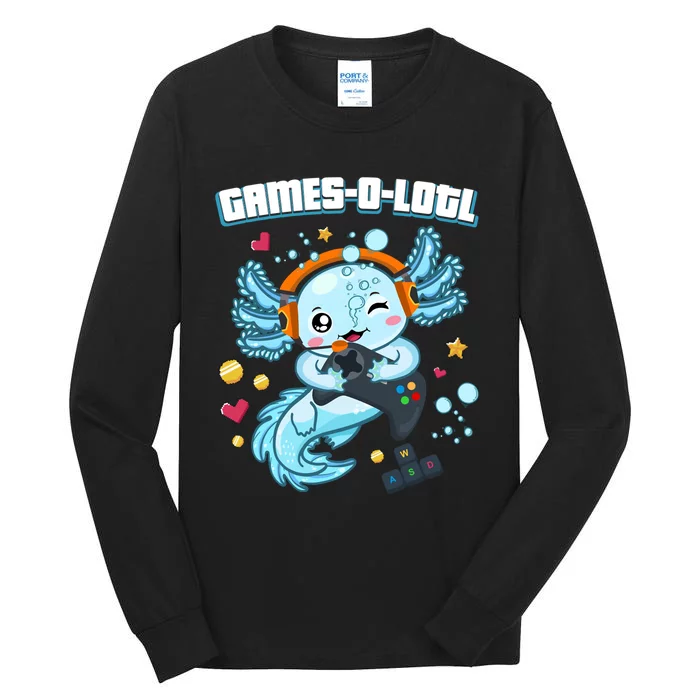 Gamesolotl Axolotl Video Gamer Kawaii Axolotl Fish Tall Long Sleeve T-Shirt