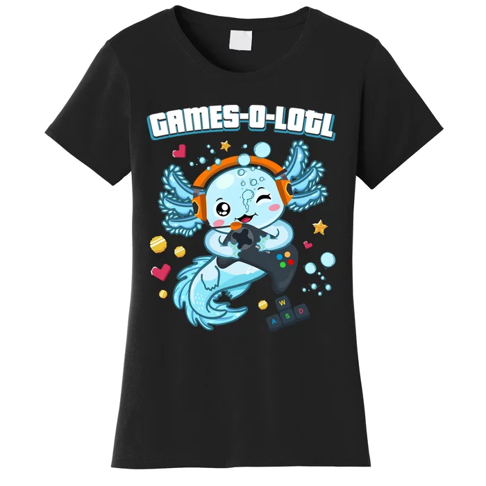 Gamesolotl Axolotl Video Gamer Kawaii Axolotl Fish Women's T-Shirt