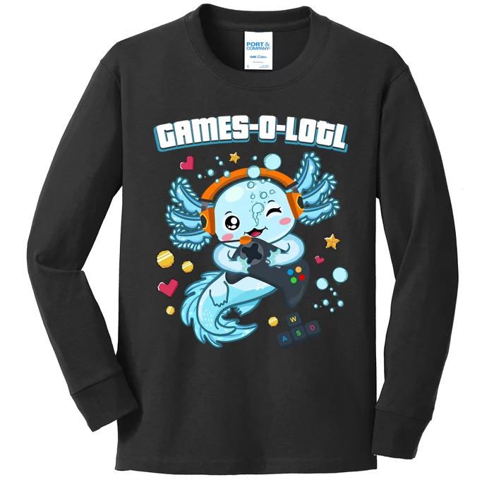 Gamesolotl Axolotl Video Gamer Kawaii Axolotl Fish Kids Long Sleeve Shirt