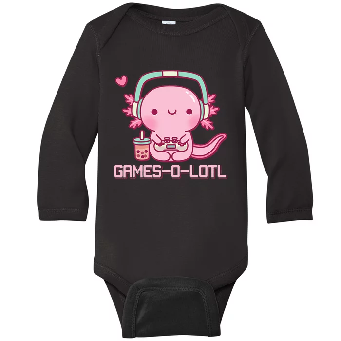 Gamesolotl Axolotl Video Games Kawaii Anime Gamer Baby Long Sleeve Bodysuit