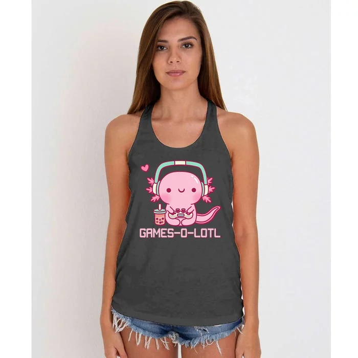 Gamesolotl Axolotl Video Games Kawaii Anime Gamer Women's Knotted Racerback Tank