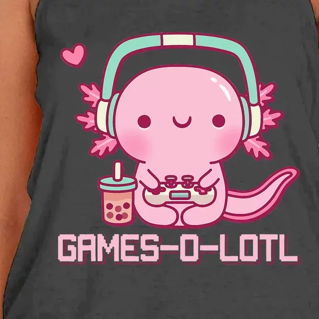 Gamesolotl Axolotl Video Games Kawaii Anime Gamer Women's Knotted Racerback Tank