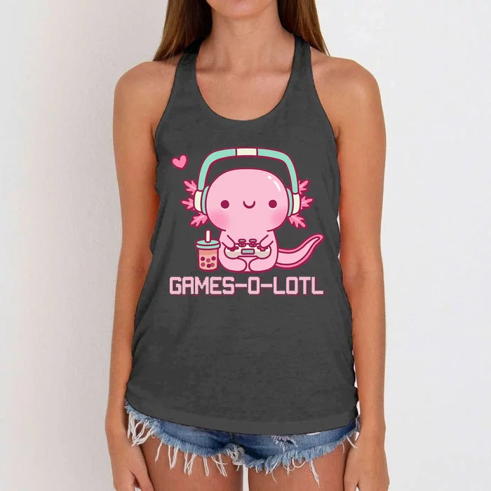 Gamesolotl Axolotl Video Games Kawaii Anime Gamer Women's Knotted Racerback Tank