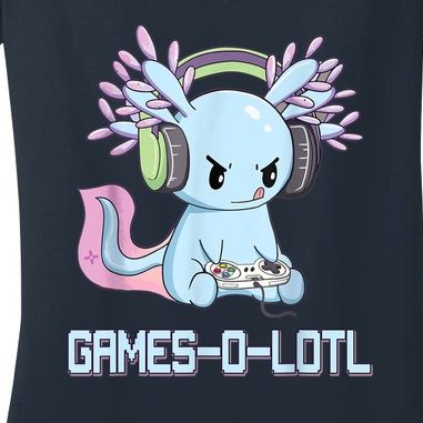 Gamesolotl Axolotl Video Gamer Kawaii Pastel Goth Anime Women's V-Neck T-Shirt