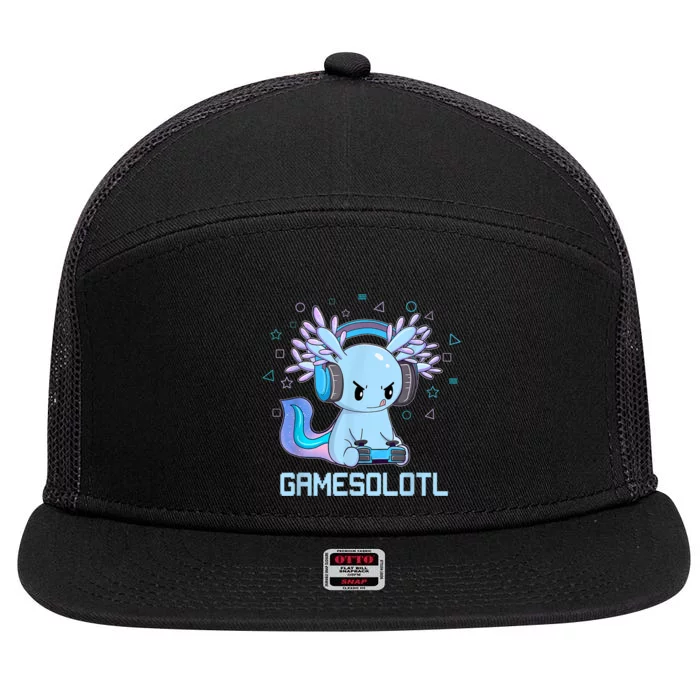 Gamesolotl Axolotl Video Gamer Kawaii Anime Gifts Boys Girls 7 Panel Mesh Trucker Snapback Hat