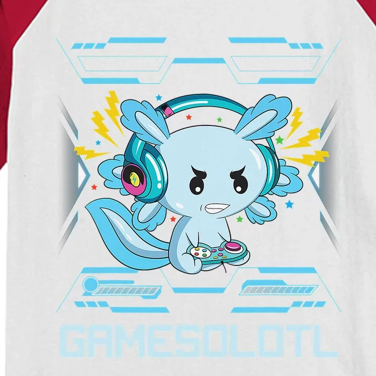 Gamesolotl Axolotl Video Gamer Kawaii Anime Gifts Boys Girls Kids Colorblock Raglan Jersey