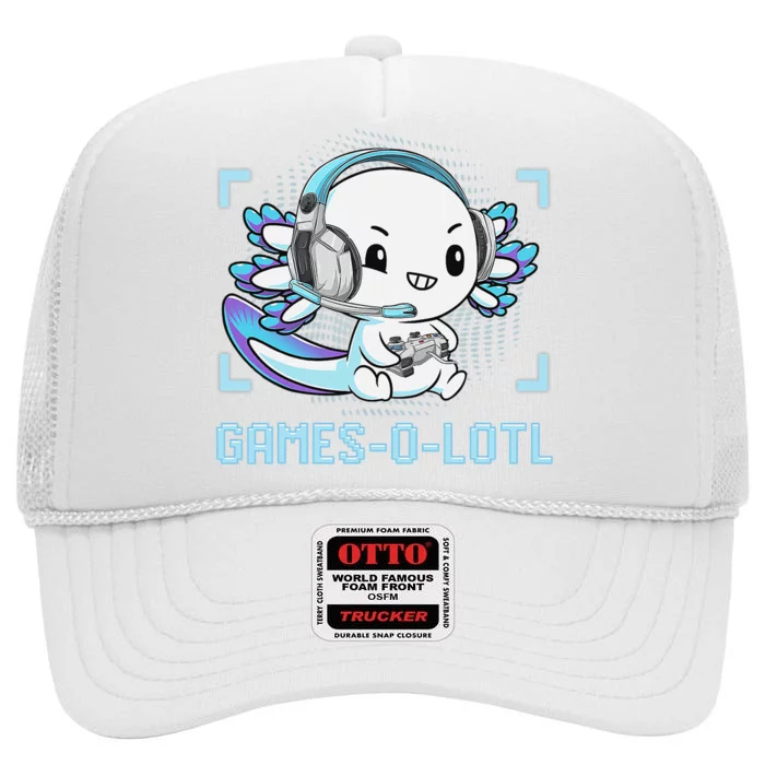 Gamesolotl Axolotl Video Gamer Kawaii Anime Funny High Crown Mesh Trucker Hat