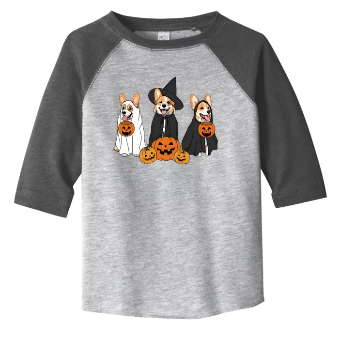 Ghost And Witch Corgi Dog Halloween Dog Lover Toddler Fine Jersey T-Shirt