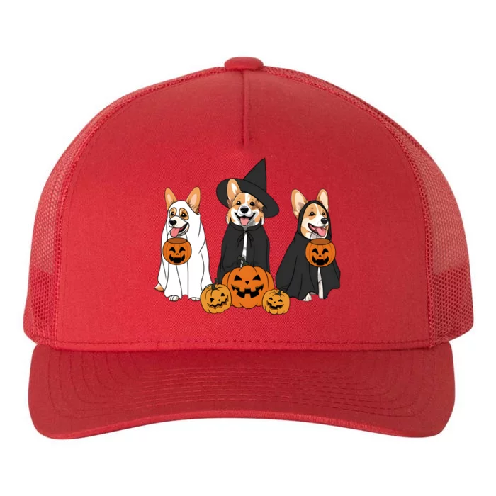 Ghost And Witch Corgi Dog Halloween Dog Lover Yupoong Adult 5-Panel Trucker Hat