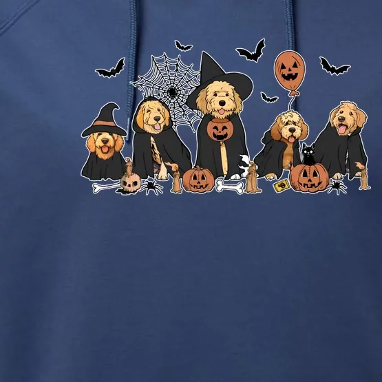 Ghost And Witch Goldendoodle Halloween Dog Lover Performance Fleece Hoodie