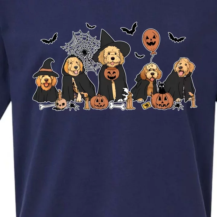 Ghost And Witch Goldendoodle Halloween Dog Lover Sueded Cloud Jersey T-Shirt