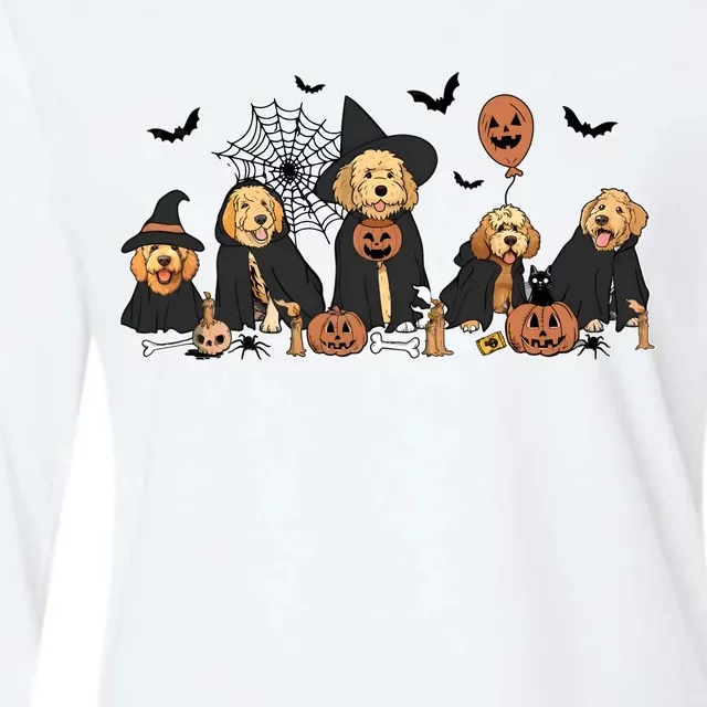 Ghost And Witch Goldendoodle Halloween Dog Lover Womens Cotton Relaxed Long Sleeve T-Shirt