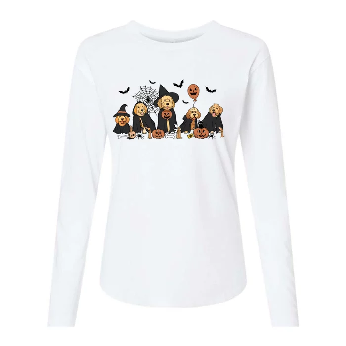 Ghost And Witch Goldendoodle Halloween Dog Lover Womens Cotton Relaxed Long Sleeve T-Shirt