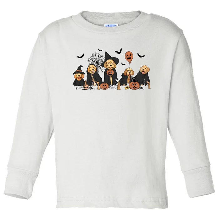 Ghost And Witch Goldendoodle Halloween Dog Lover Toddler Long Sleeve Shirt