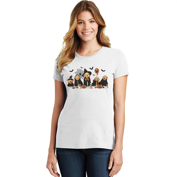 Ghost And Witch Goldendoodle Halloween Dog Lover Women's T-Shirt