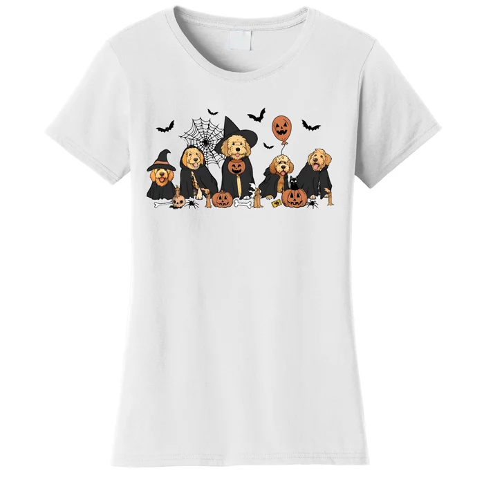 Ghost And Witch Goldendoodle Halloween Dog Lover Women's T-Shirt