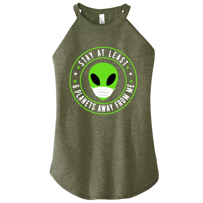 Green Alien Wearing A Mask Stay Away From Me Introvert Funny Gift Women’s Perfect Tri Rocker Tank