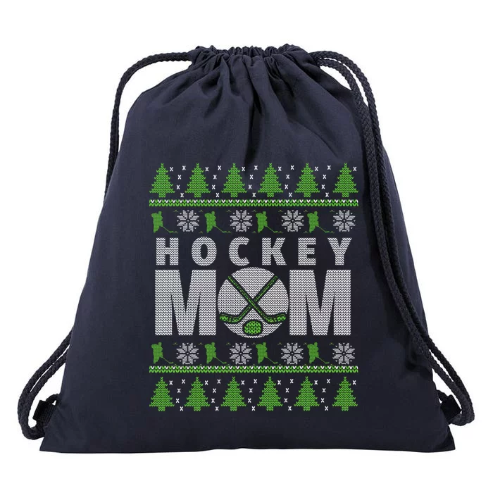 Green And White Hockey Mom Ugly Christmas Gift Drawstring Bag