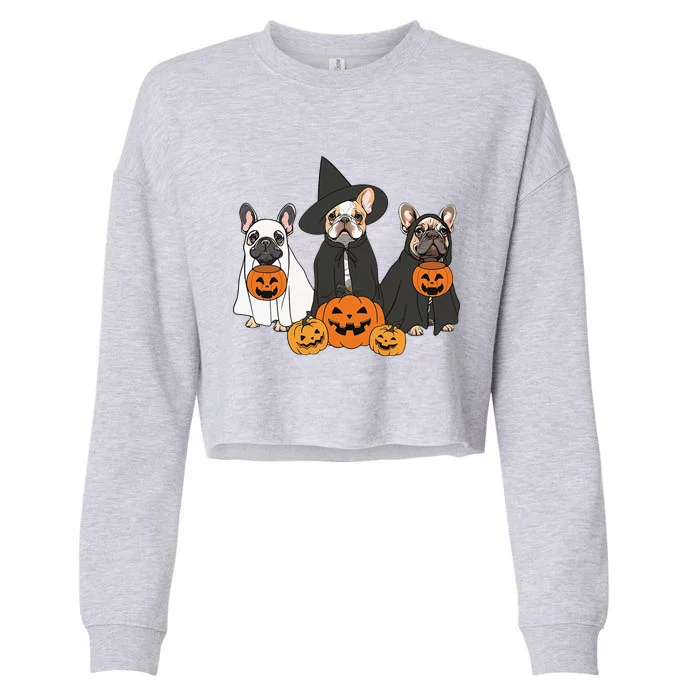 Ghost And Witch French Bulldog French Bulldog Halloween Cropped Pullover Crew