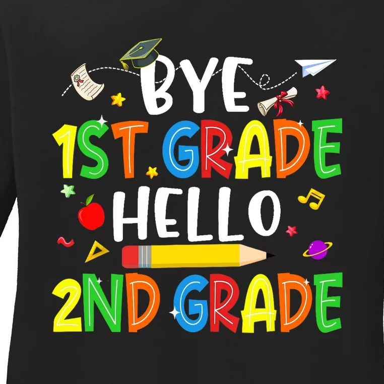 Graduation Bye 1st Grade Hello 2nd Grade Back to School Ladies Long Sleeve Shirt