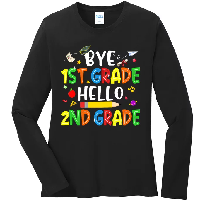 Graduation Bye 1st Grade Hello 2nd Grade Back to School Ladies Long Sleeve Shirt