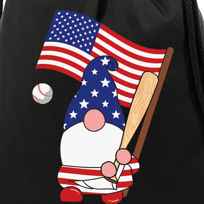 Gnome Baseball 4th of July Patriotic Gnomes American Flag Drawstring Bag