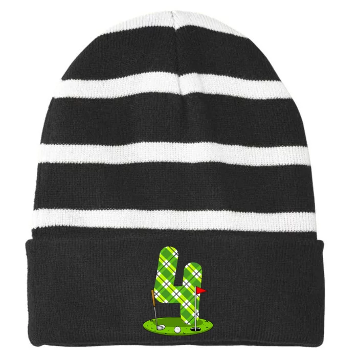 Golf Birthday 4th Birthday Party Golfer Striped Beanie with Solid Band