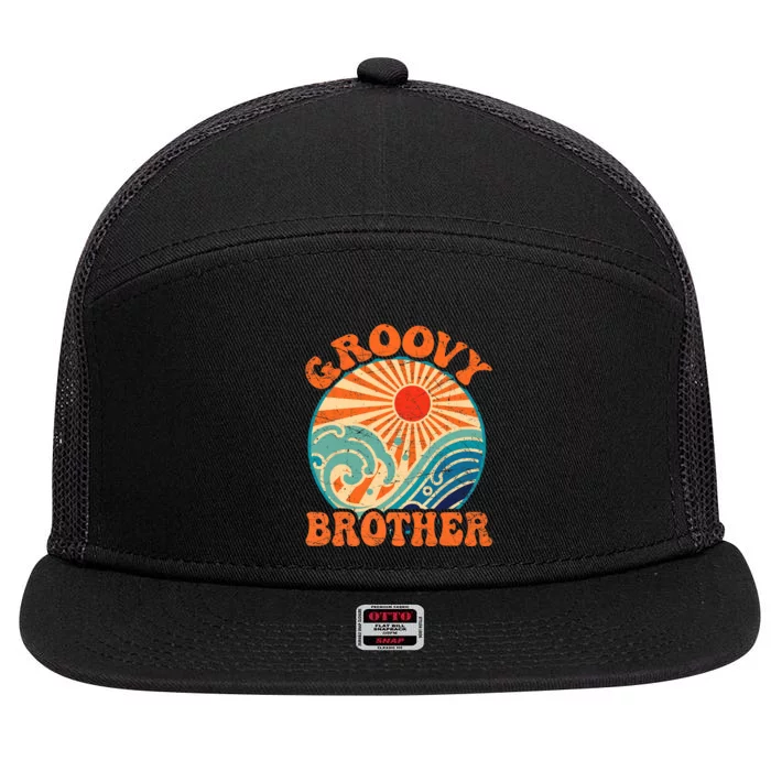 Groovy Brother 70s Aesthetic Nostalgia 1970's Retro Brother 7 Panel Mesh Trucker Snapback Hat