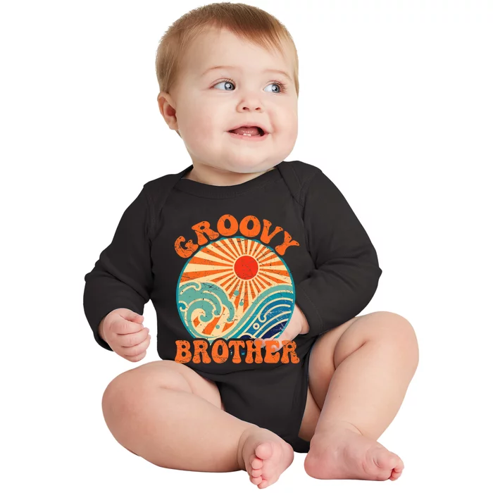 Groovy Brother 70s Aesthetic Nostalgia 1970's Retro Brother Baby Long Sleeve Bodysuit