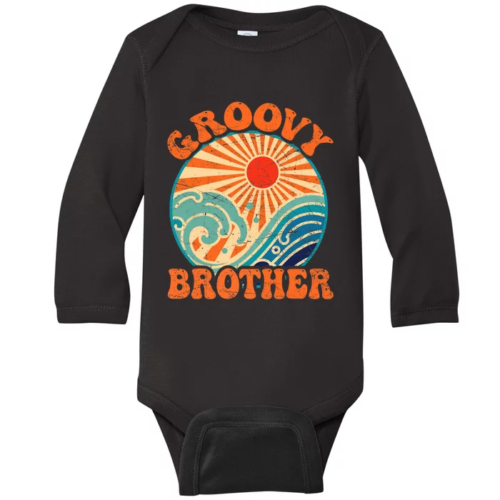 Groovy Brother 70s Aesthetic Nostalgia 1970's Retro Brother Baby Long Sleeve Bodysuit