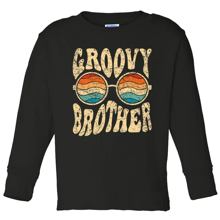 Groovy Brother 70s Aesthetic 1970S Retro Brother Hippie Toddler Long Sleeve Shirt