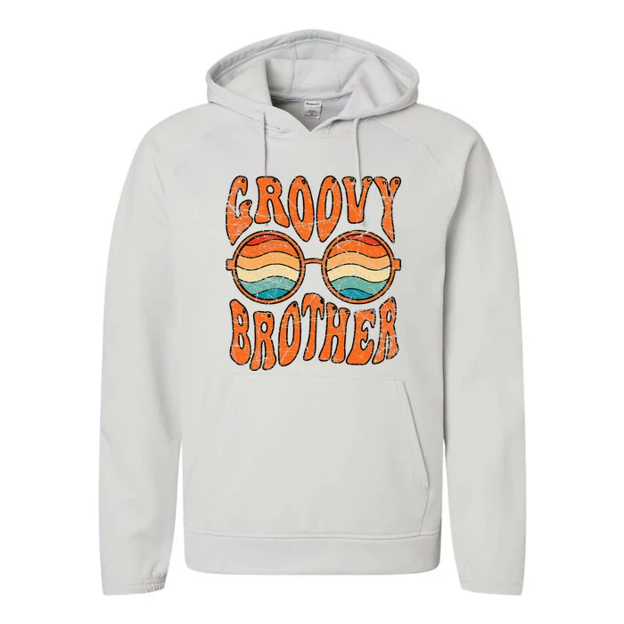 Groovy Brother 70s Aesthetic 1970s Retro Brother Hippie Performance Fleece Hoodie