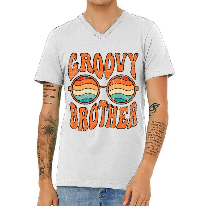 Groovy Brother 70s Aesthetic 1970s Retro Brother Hippie V-Neck T-Shirt