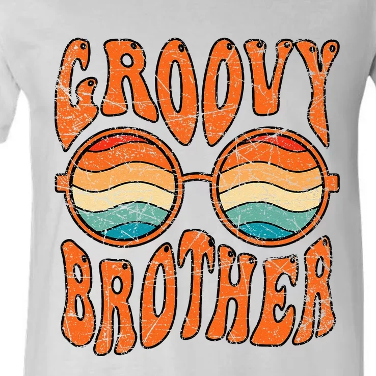 Groovy Brother 70s Aesthetic 1970s Retro Brother Hippie V-Neck T-Shirt