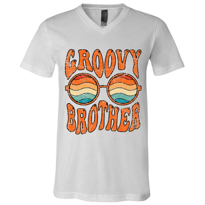 Groovy Brother 70s Aesthetic 1970s Retro Brother Hippie V-Neck T-Shirt