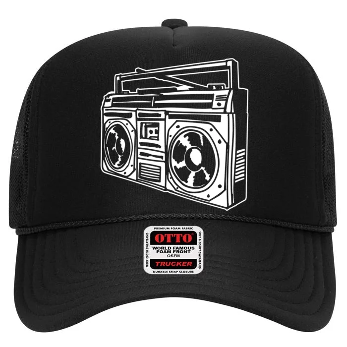 Ghetto Blaster 80s 90s Hip Hip Rap High Crown Mesh Trucker Hat