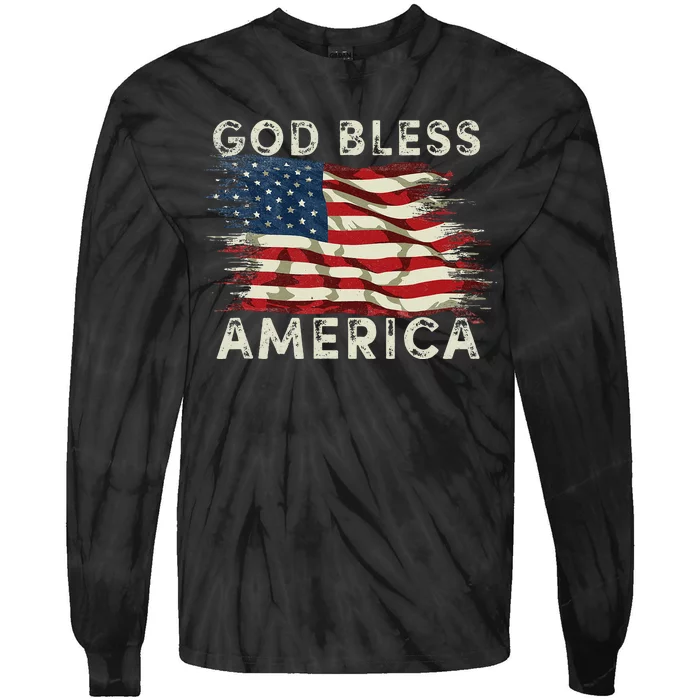 God Bless America USA Flag 4th Of July Men Women Patriotic Tie-Dye Long Sleeve Shirt