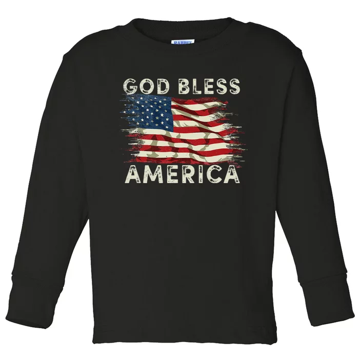 God Bless America USA Flag 4th Of July Men Women Patriotic Toddler Long Sleeve Shirt