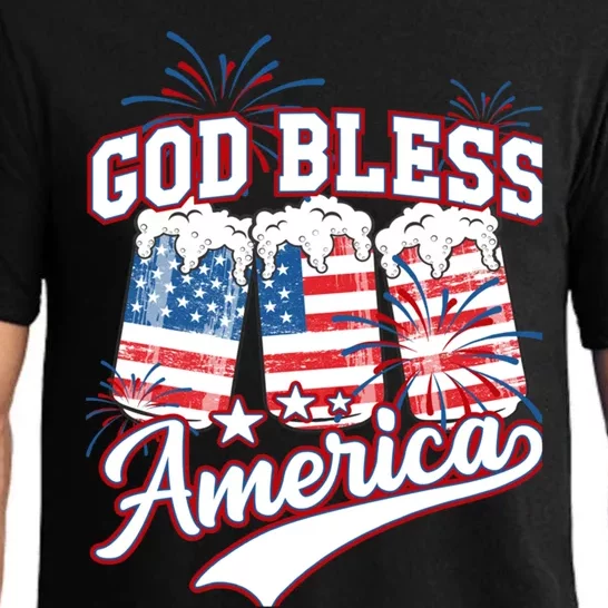 God Bless America 4th Of July Beer Us Flag Fireworks Gift Pajama Set